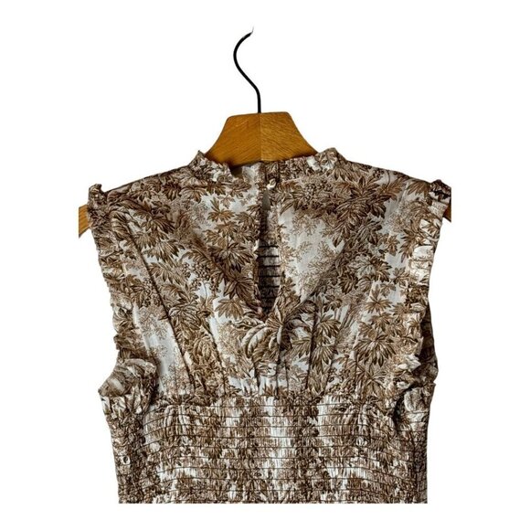 Bec + Bridge Brown And Ivory Cotton Smocked Toile Print Gloria Mini Dress Size 2 - Picture 5 of 14